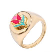 Ins Blogger Joya Gold Jewelry Fashion Creative Retro Geométrico Anillo de sello de flores dulces